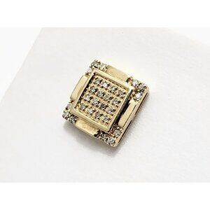 Unique Single 10K Karat Solid Yellow Gold Square Shaped Diamond Stud Earring